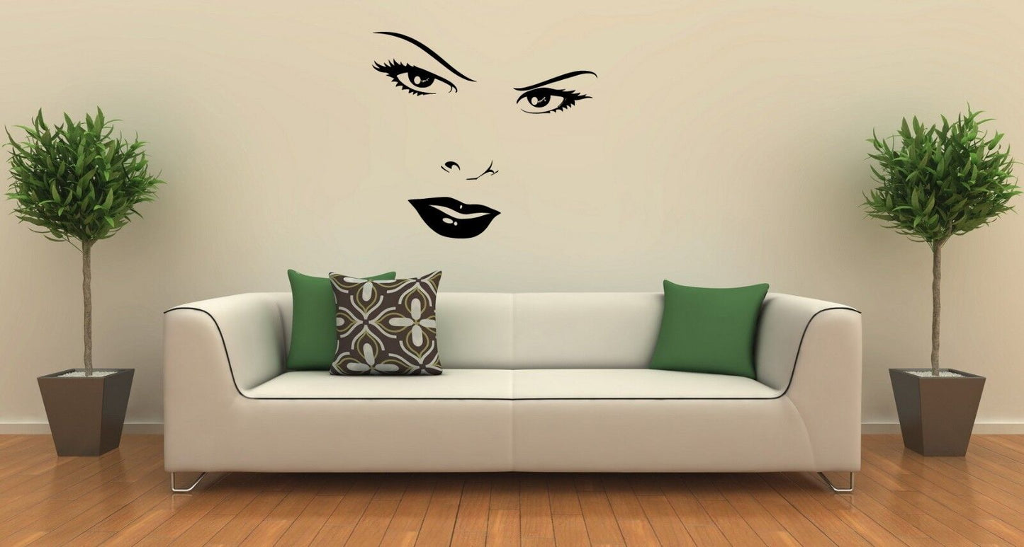 Wall Stickers Vinyl Decal Women's Beautiful Face Eyes Lips ig1424