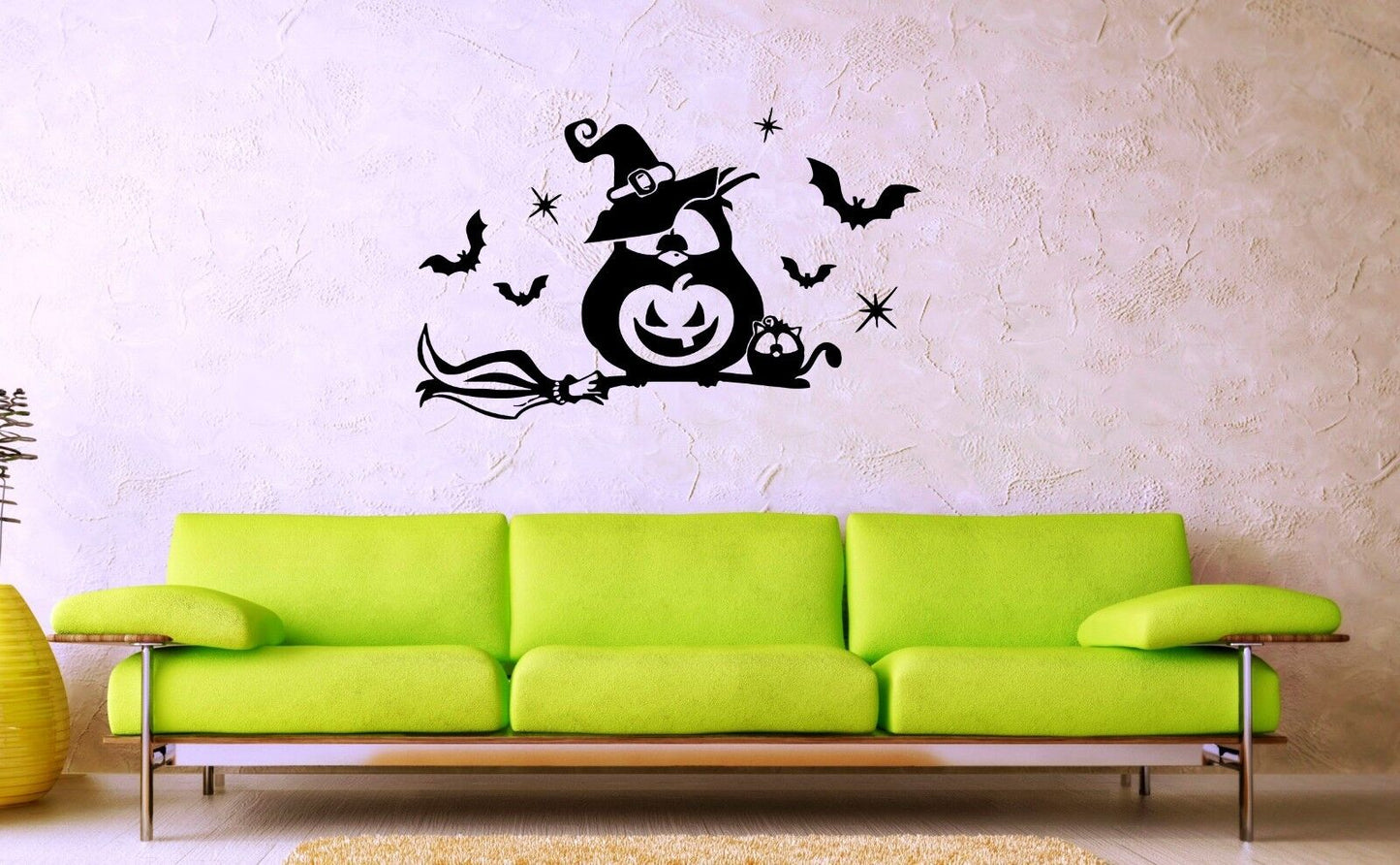 Wall Stickers Vinyl Decal Nursery For Kids Owl on Broom Halloween Bats ig1414