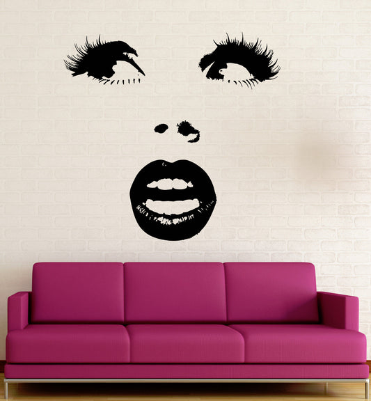 Wall Sticker Vinyl Decal Beautiful Woman Face Surprised Eye Lips Makeup (ig1364)