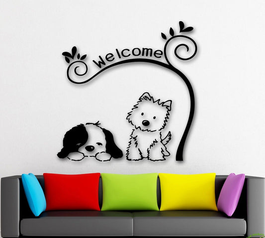 Autocollant mural en vinyle pour chien, Animal de compagnie, bienvenue pour chambre d'enfants, autocollants de toilettage (ig1337)