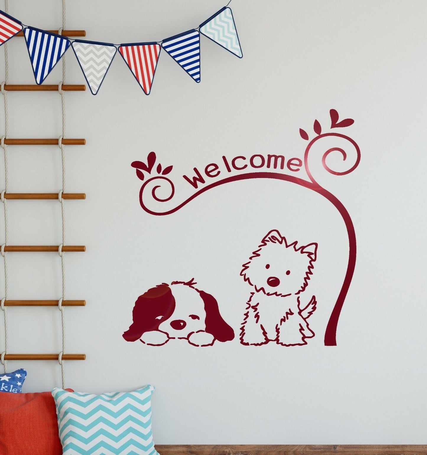 Autocollant mural en vinyle pour chien, Animal de compagnie, bienvenue pour chambre d'enfants, autocollants de toilettage (ig1337)