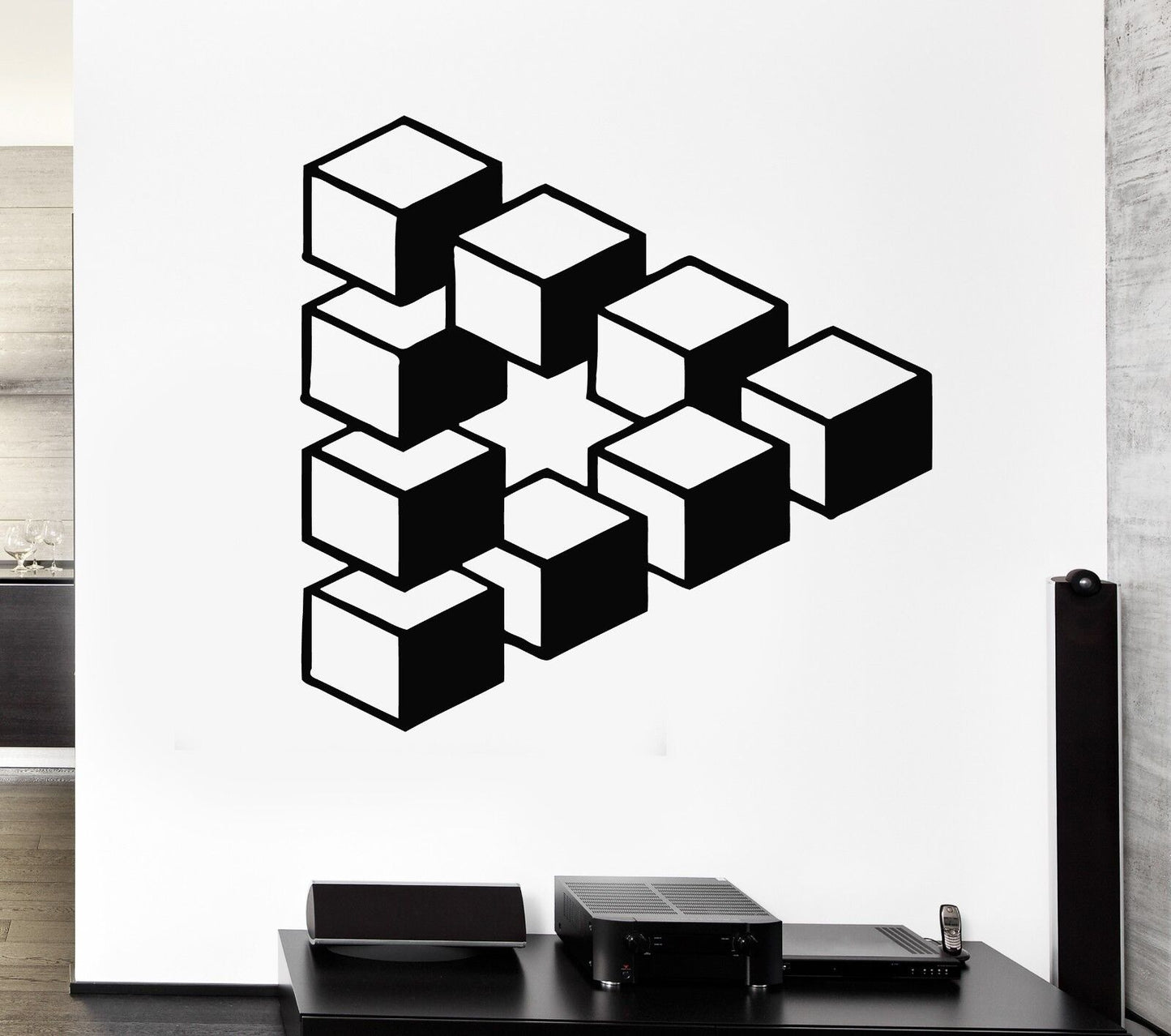 Wall Stickers Decal Decor Modern Art Living Room Style Optical Illusion (ig1307)