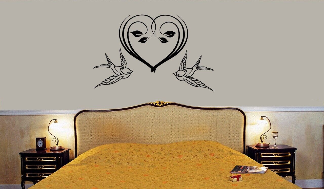 Autocollants muraux en vinyle pour chambre à coucher, Romance, oiseaux d'amour, cœur, ig1306