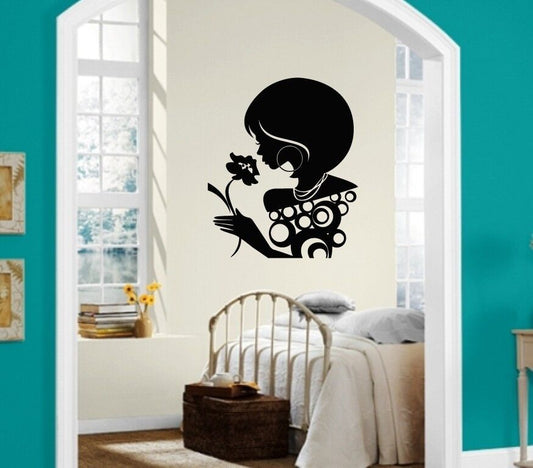 Wall Sticker Vinyl Decal Beautiful Woman with Flower Silhouette ig1297