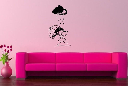 Autocollant mural en vinyle pour chambre d'enfant, bébé fille, marche, pluie, ig1289