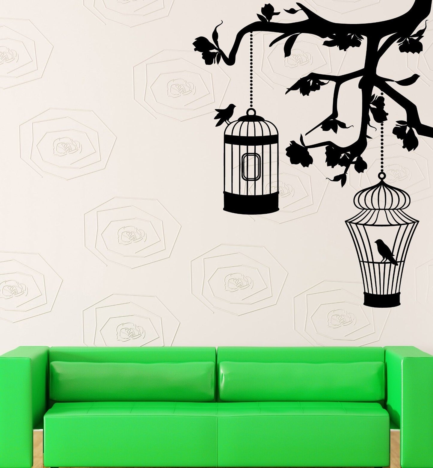 Wall Sticker Vinyl Decal Cage Bird Tree Branches Decor Living Room (ig1251)