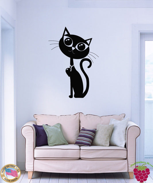 Wall Sticker Cat Kitty Black Pet Animal Cool Decor For Bedroom  (z1599)