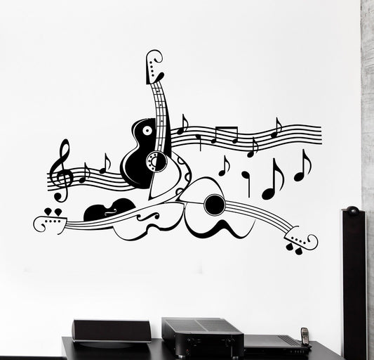 Wall Sticker Guitar Sheet Music Cool Living Room Decor Vinyl Decal (ig1228)