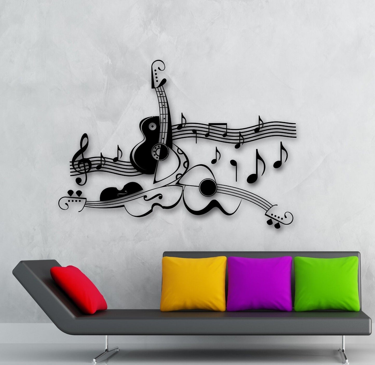 Wall Sticker Guitar Sheet Music Cool Living Room Decor Vinyl Decal (ig1228)