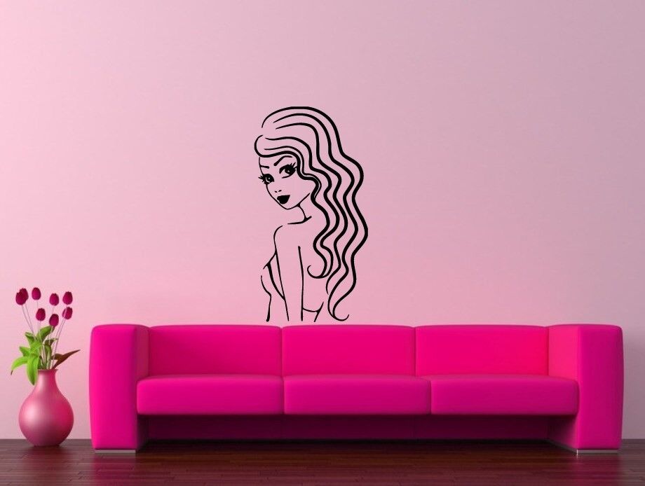 Autocollant mural en vinyle, belle fille, décor de chambre de princesse, cheveux longs (ig1129)