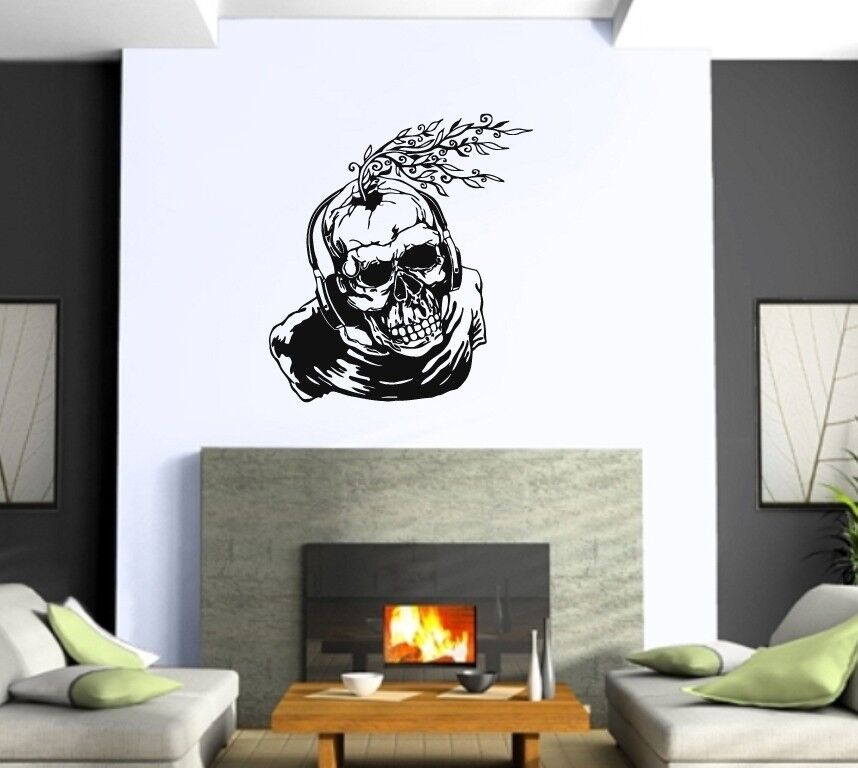 Wall Sticker Vinyl Decal Skull Headphones Music Hard Rock Metal (ig1123)