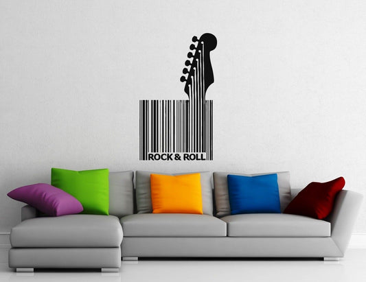 Wall Stickers Vinyl Decal Guitar Rock n Roll Music Barcode Room Decor (ig1066)