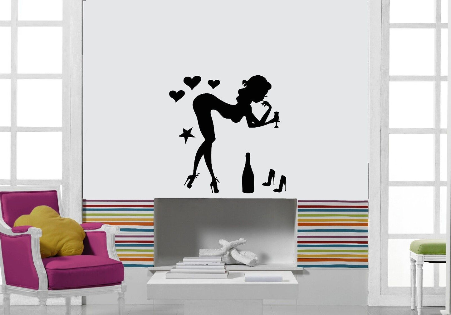 Wall Stickers Vinyl Decal Hot Sexy Girls Women Love Champagne Shoes (ig1676)