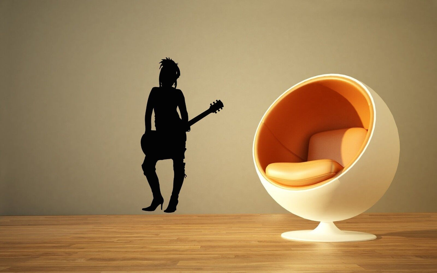 Wandaufkleber, Vinyl, Sexy Silhouette Mädchen mit Gitarre, Rockmusik (ig1003)