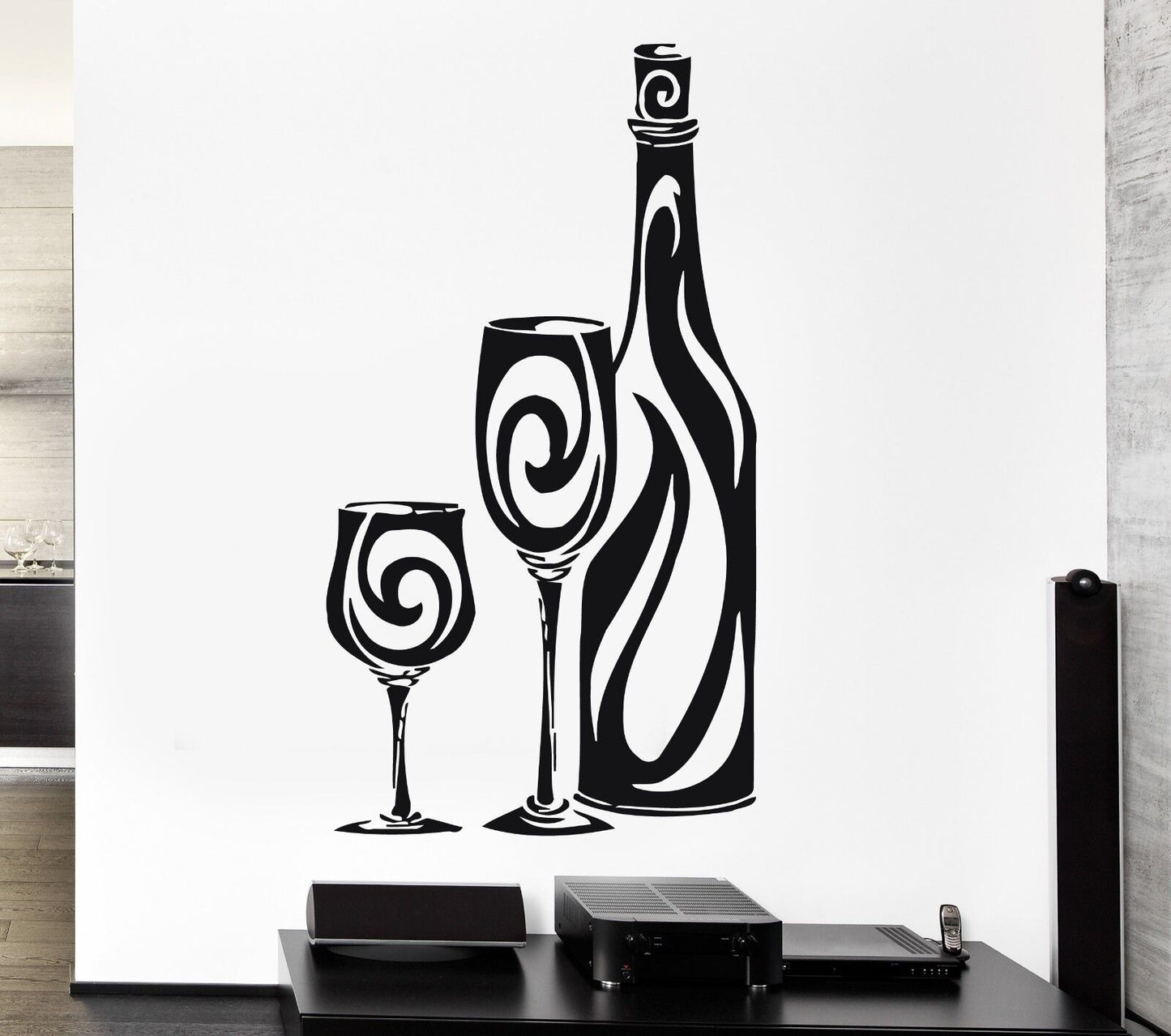 Wall Stickers Vinyl Decal Bottle of Wine Glass Restaurant Drink Alcohol (ig869)