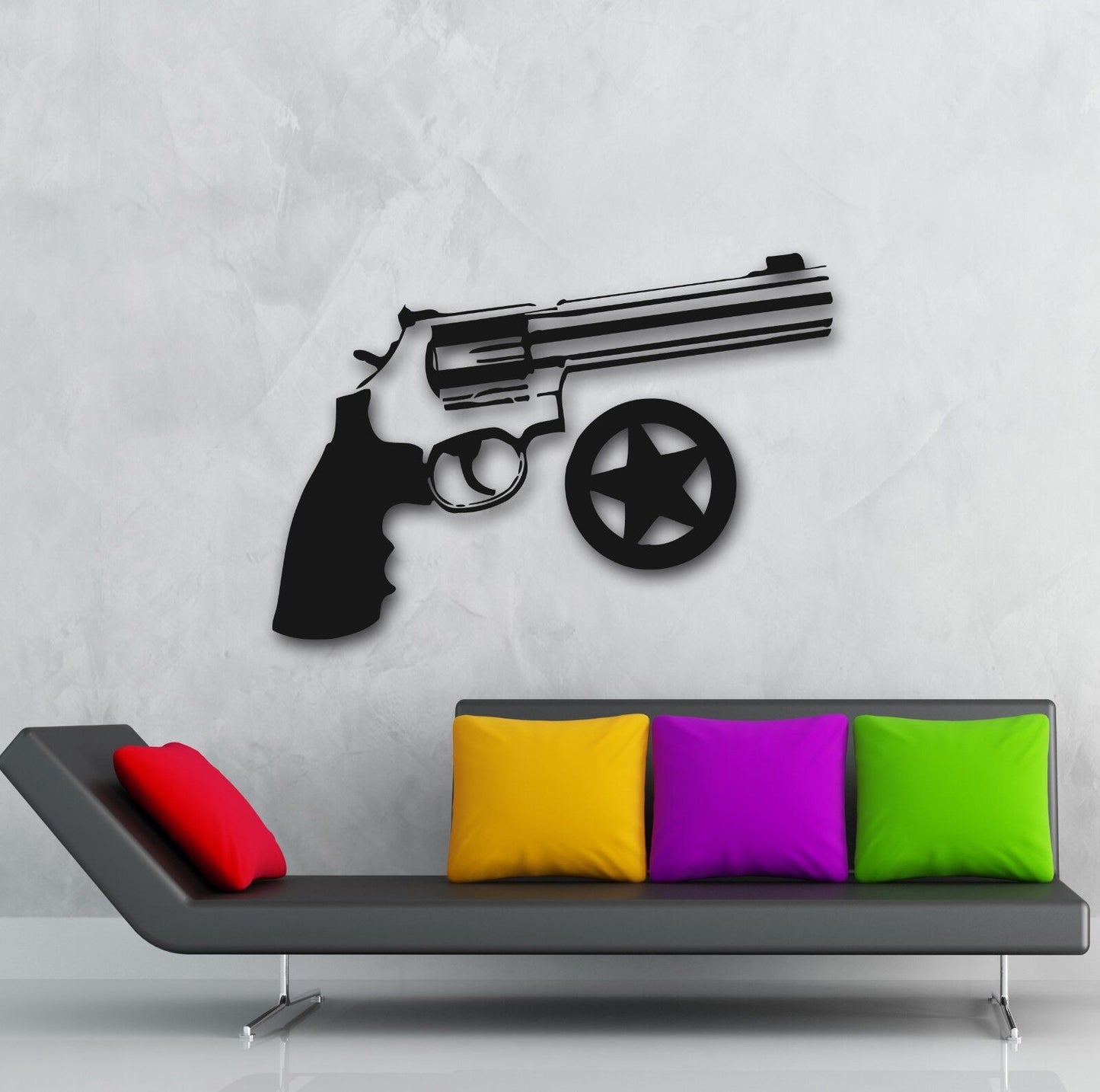 Wall Stickers Vinyl Decal Revolver Gun Sheriff Star Police (ig862)