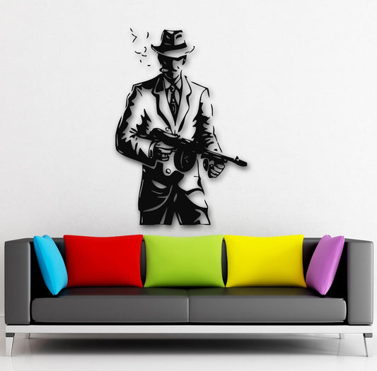 Wall Stickers Vinyl Decal Gangster with Gun Mafia Tommy Gun Cool Decor (ig855)