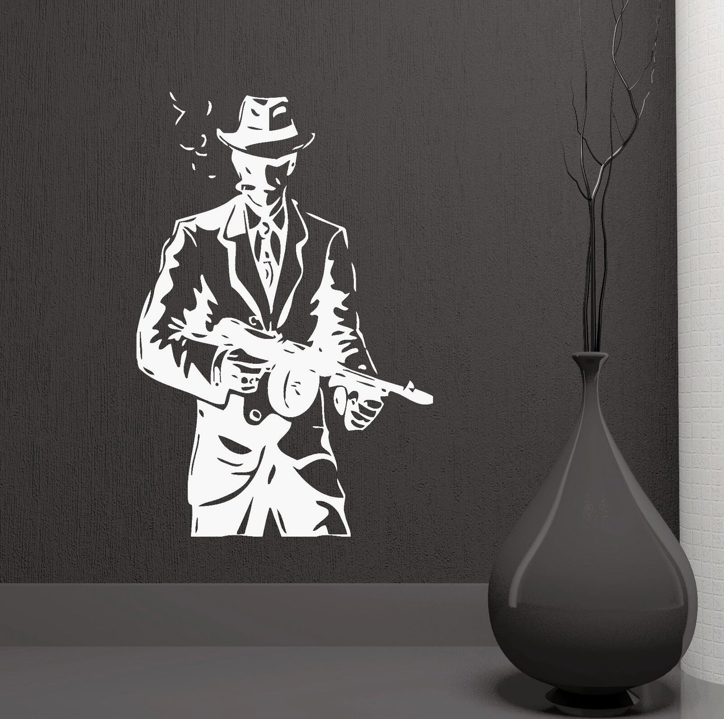 Wall Stickers Vinyl Decal Gangster with Gun Mafia Tommy Gun Cool Decor (ig855)