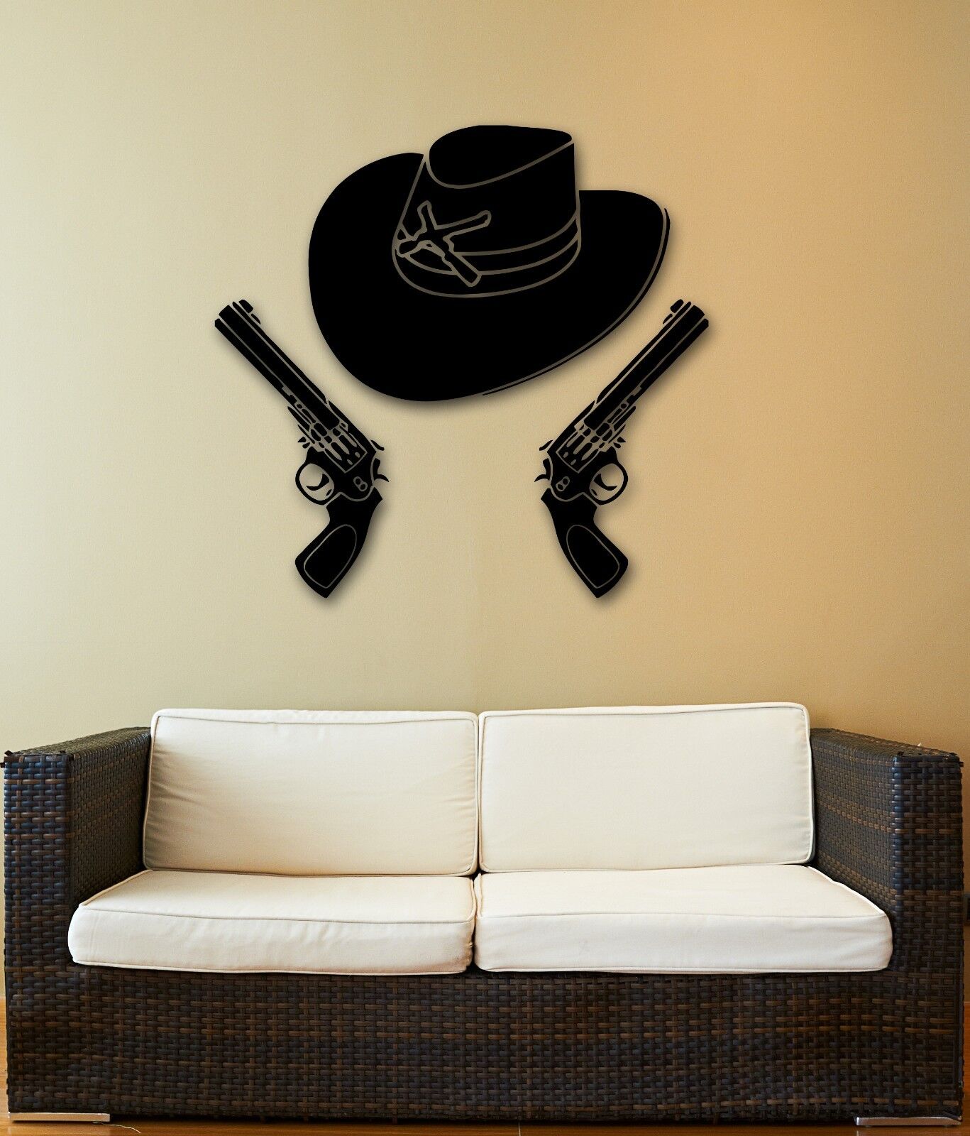 Wall Stickers Vinyl Decal Stetson Cowboy Hat Revolver Gun Texas (ig839)