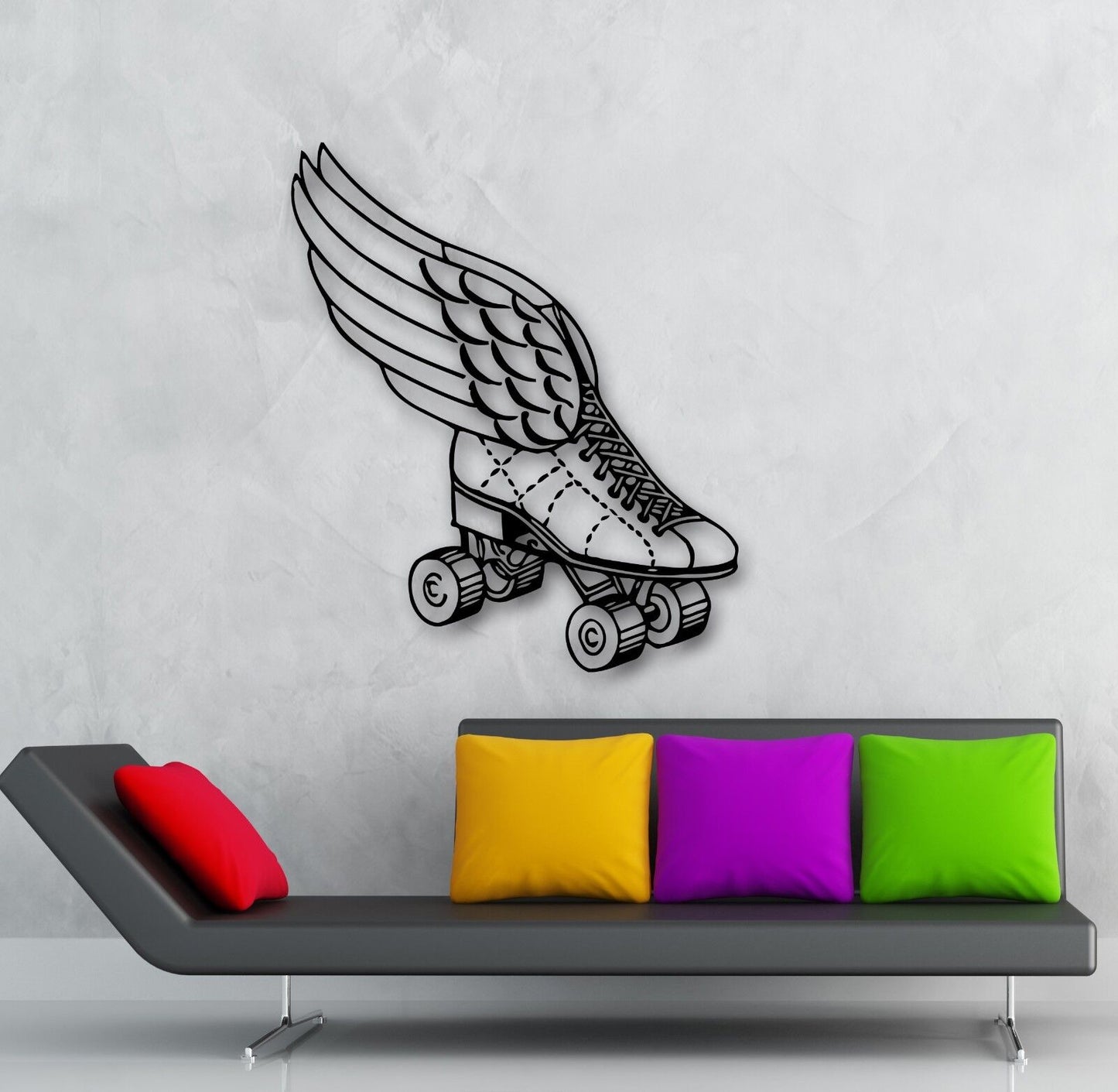 Wall Stickers Vinyl Decal Roller Skates Shoes with Wings Sport (ig806)