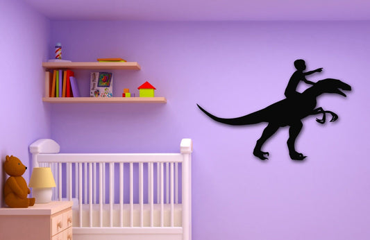 Autocollants muraux en vinyle pour garçon chevauchant un dinosaure, pour chambre d'enfant et crèche (ig804)