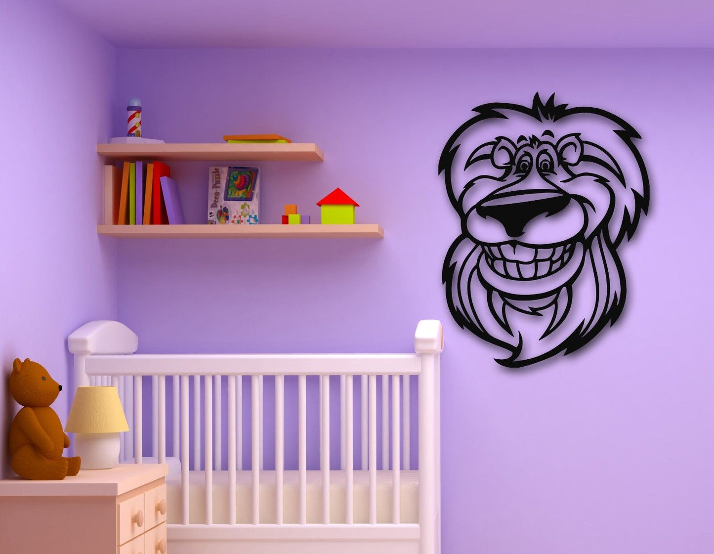 Autocollants muraux en vinyle, Animal Lion souriant, pour chambre de bébé, crèche (ig767)