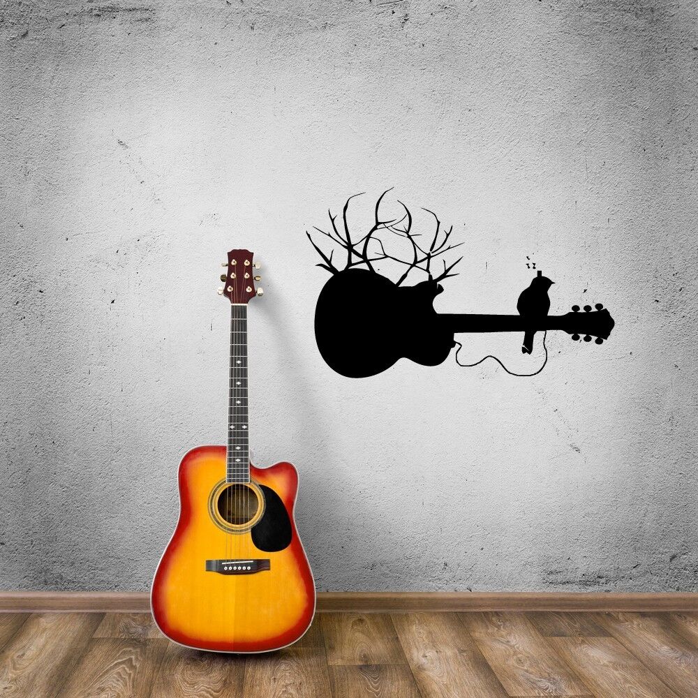 Wall Stickers Vinyl Decal Guitar Music Bird on Branch Cool Room Decor (ig739)