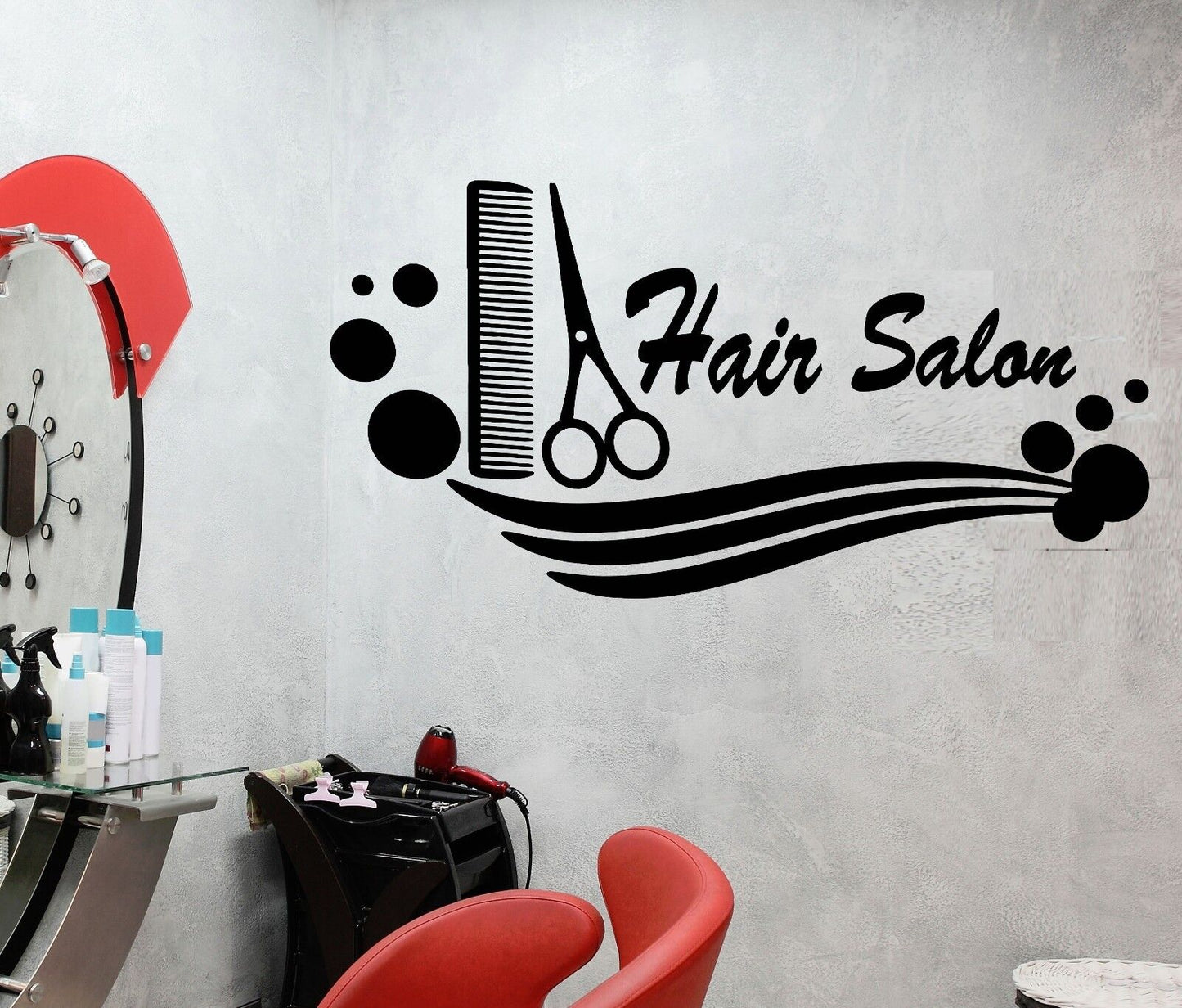 Vinyl Decal Hair Salon Comb Scissors Barbershop Haircut Wall Stickers (ig633)