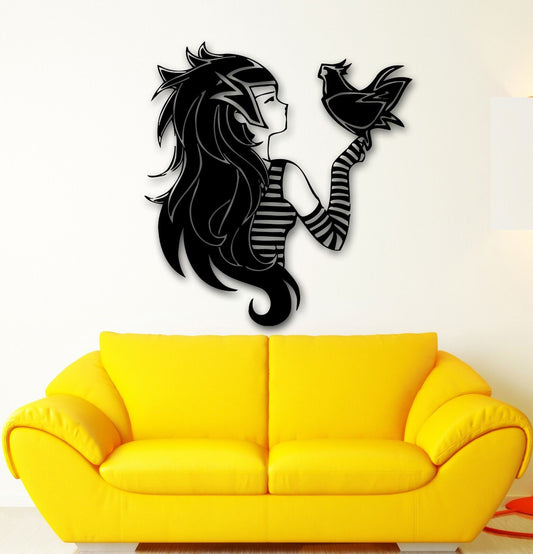 Wall Sticker Vinyl Decal Teen Girl with Bird Anime Manga Cartoon Kids (ig553)