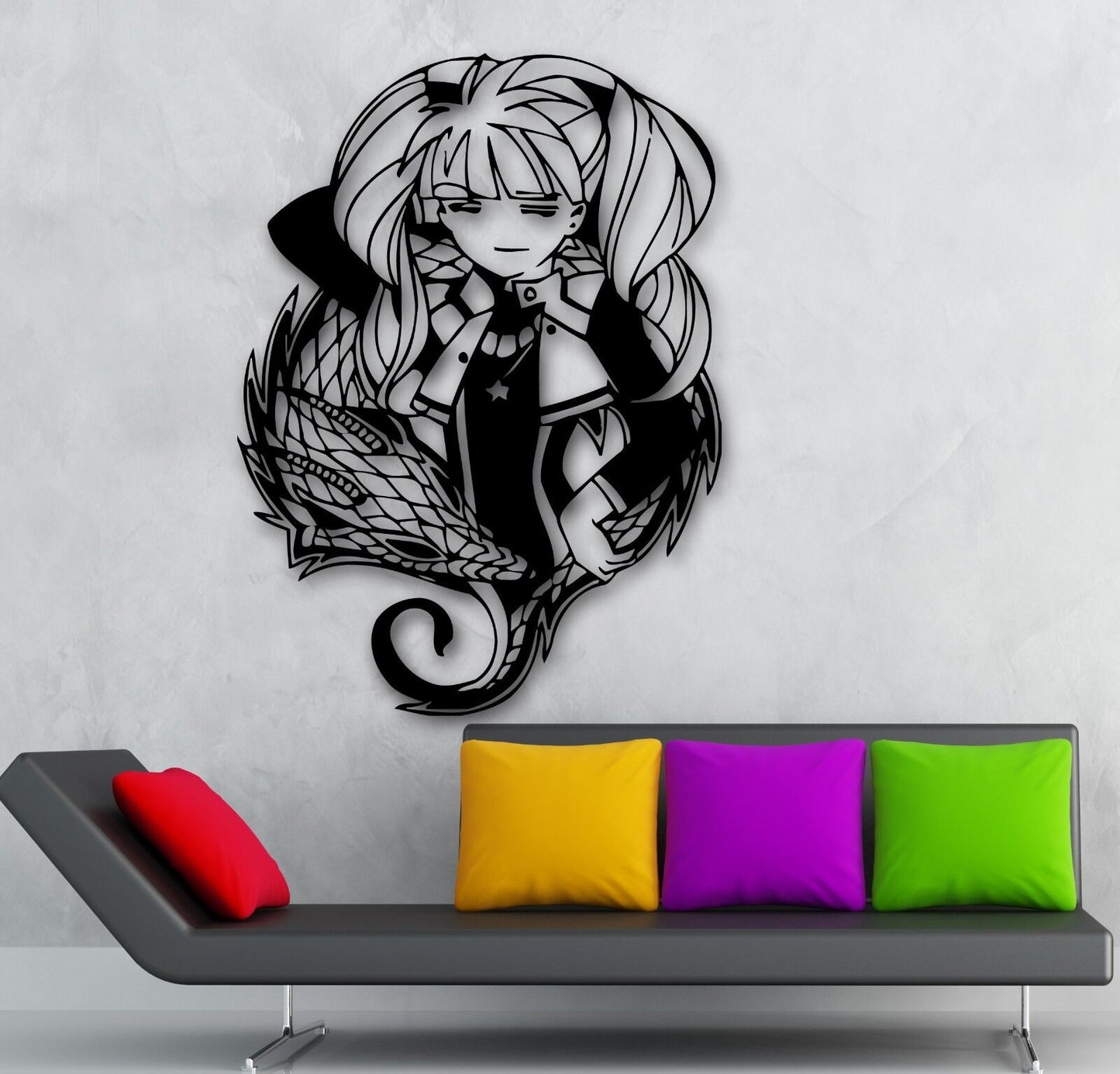 Wall Sticker Vinyl Decal Teen Girl with Dragon Oriental Anime Manga (ig551)