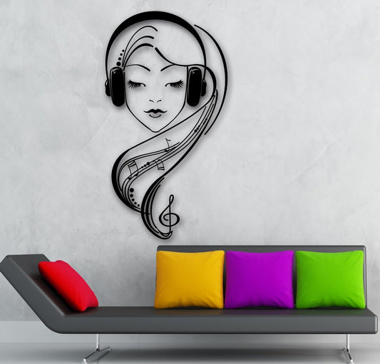 Wall Stickers Vinyl Decal Beautiful Girl in Headphones Music Lover (ig541)