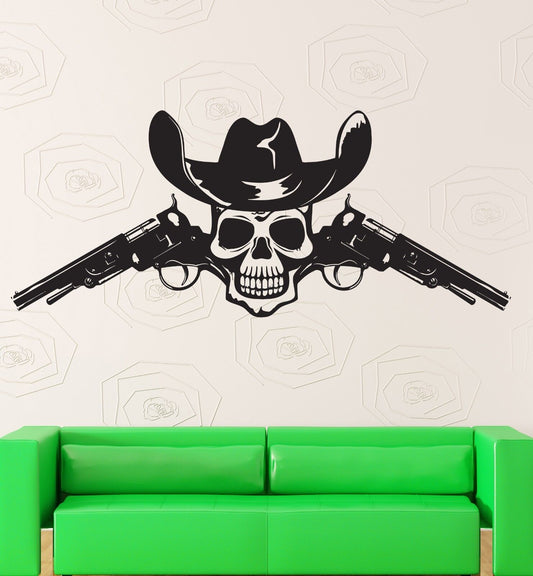 Autocollant mural en vinyle avec tête de mort, armes effrayantes, décor occidental du Texas (z1010m)