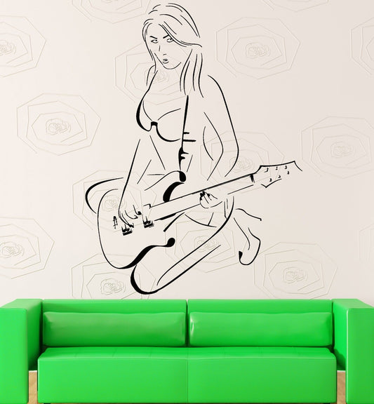 Autocollant mural en vinyle Rock Girl Teen avec guitare, décor de musique Pop (z1039)