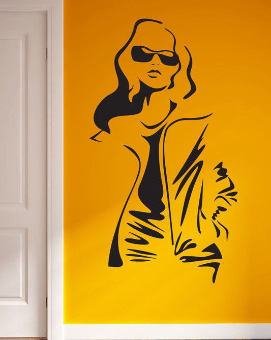 Wall Sticker Vinyl Decal Fashion Model In Glasses Hot Girl In Coat  (z1058)