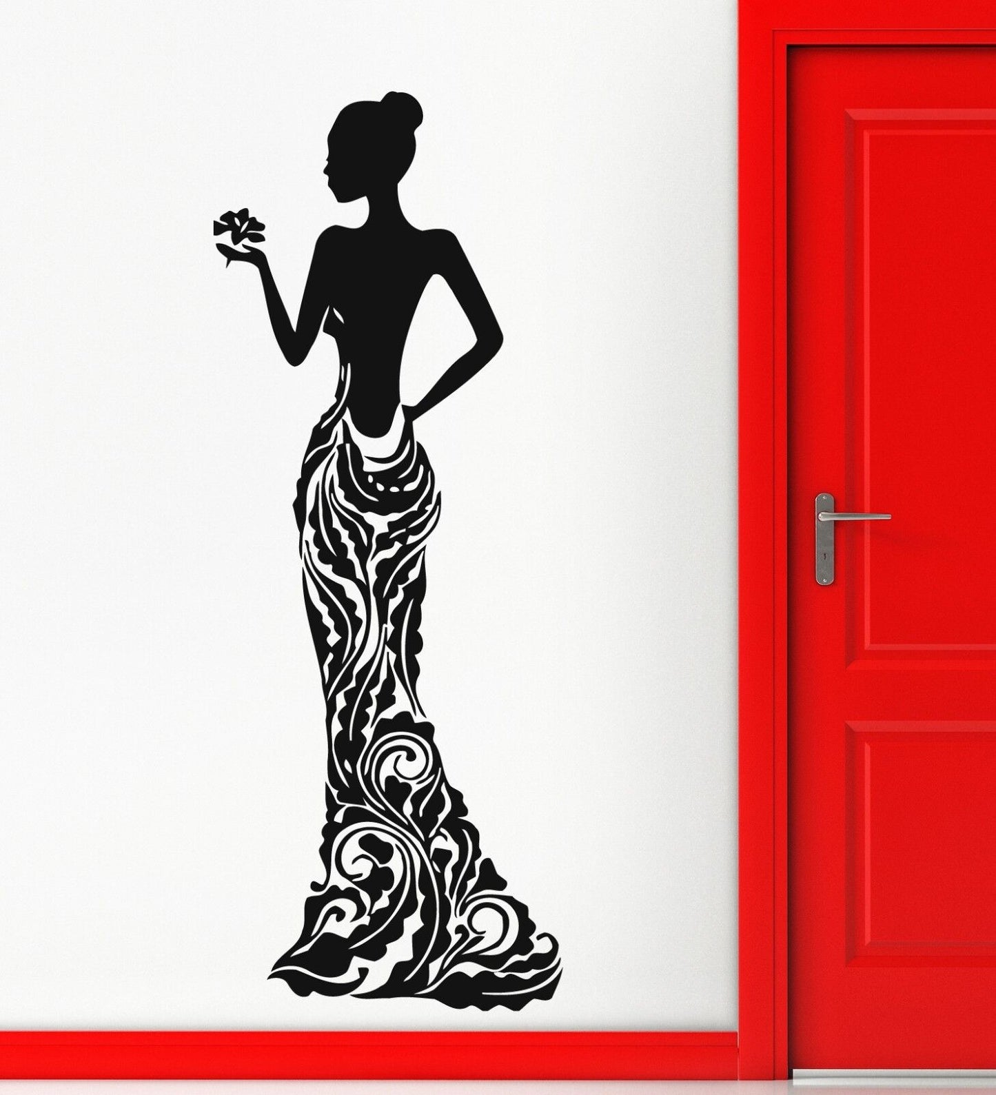 Wall Stickers Vinyl Decal Beautiful Girl Long Dress Fashion (ig501)