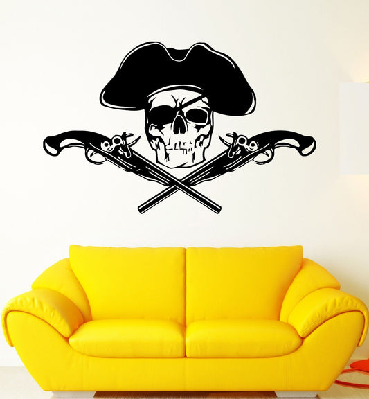 Wall Stickers Vinyl Decal Pirate Skull Revolver for Kids Room (ig496)