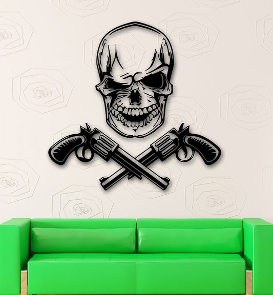 Wall Stickers Vinyl Decal Revolver Gun Skull Dead Mafia (ig492)