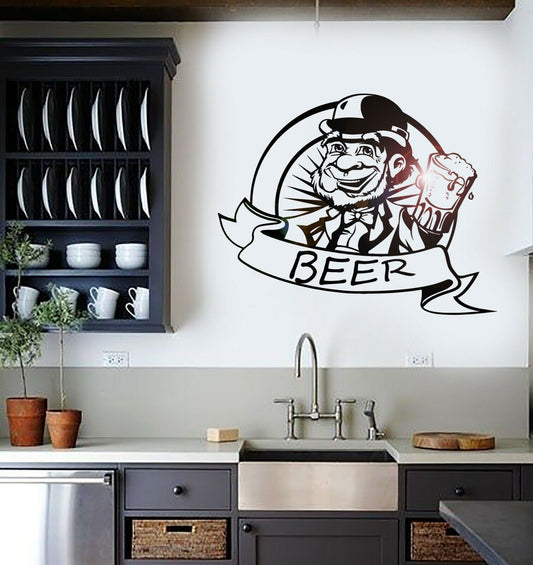 Vinyl Wall Decal Leprechaun Beer Pub Ireland Irish Bar Alcohol Stickers (ig1743)