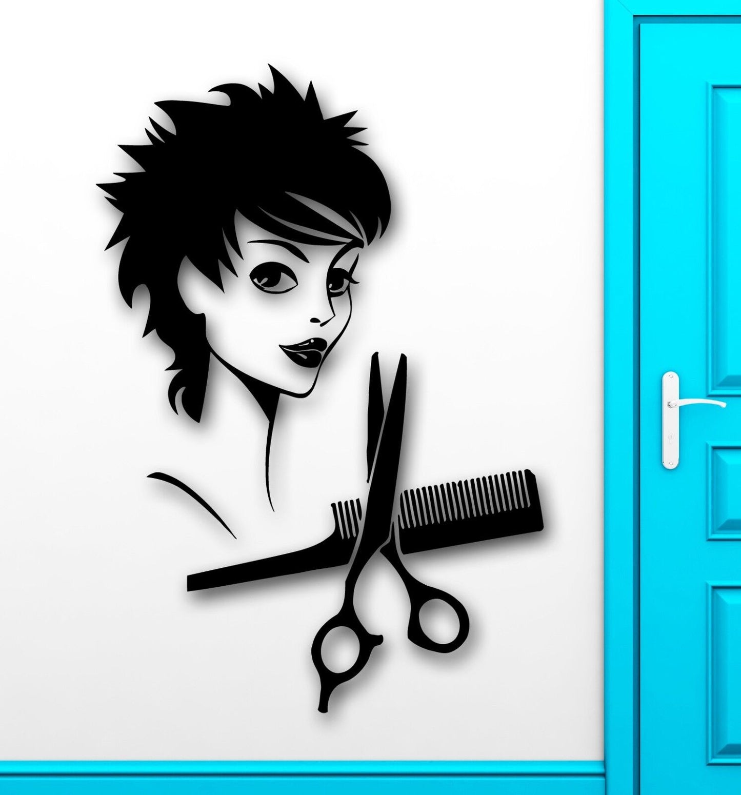 Wall Sticker Vinyl Decal Beautiful Sexy Girl Barber Scissors Hair Salon (ig1774)