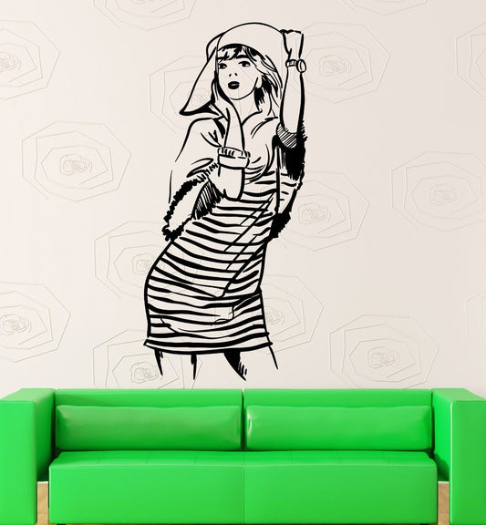 Wall Stickers Vinyl Decal Beautiful Girl Woman Style Dress Hat (ig1825)