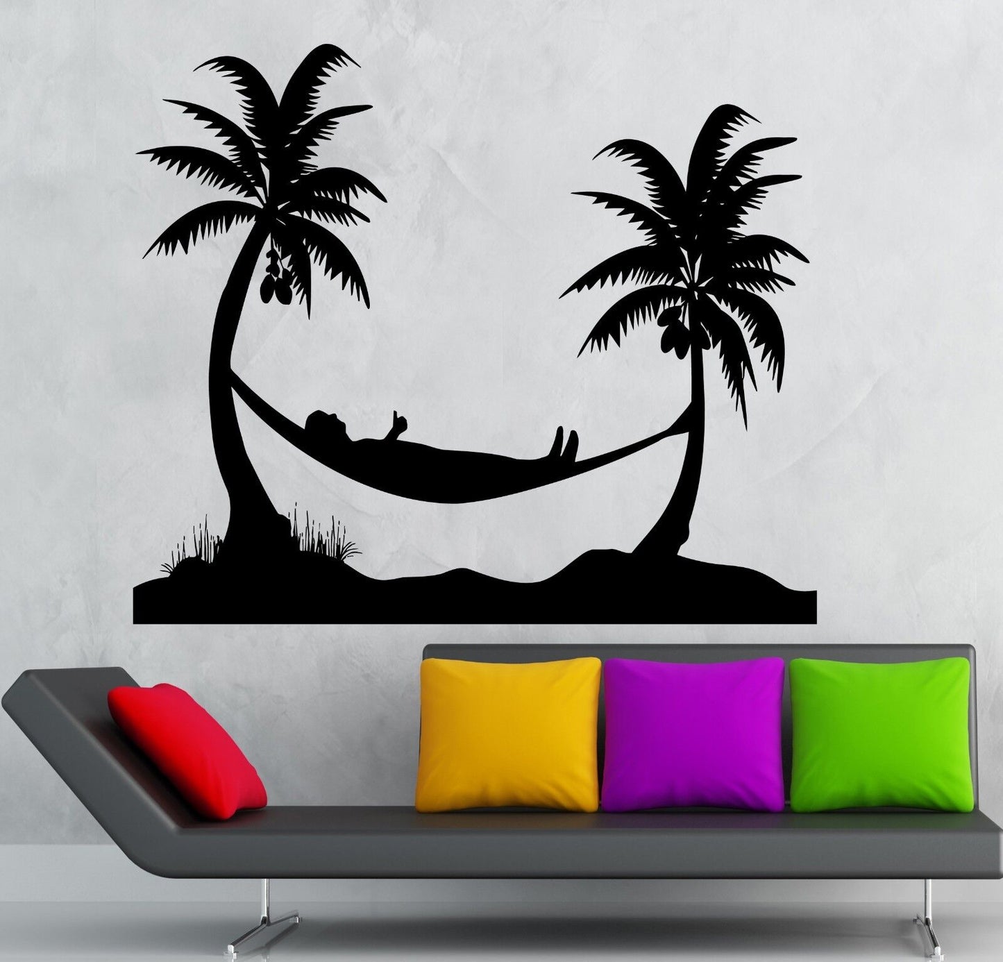 Wall Stickers Vinyl Decal Relax Hammock Beach Palm Vacation Travel (ig1859)