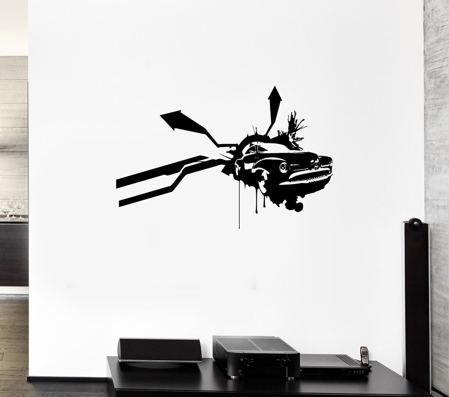 Wall Vinyl Sticker Decal Abstract Racing Antique Car Road Crush Decor (M004)