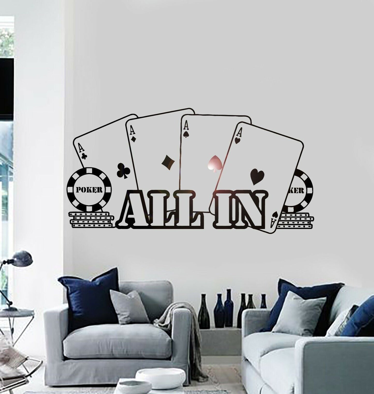 Wall Vinyl Sticker Decal Poker Casino All In Player Gambler Cards (ig1500)