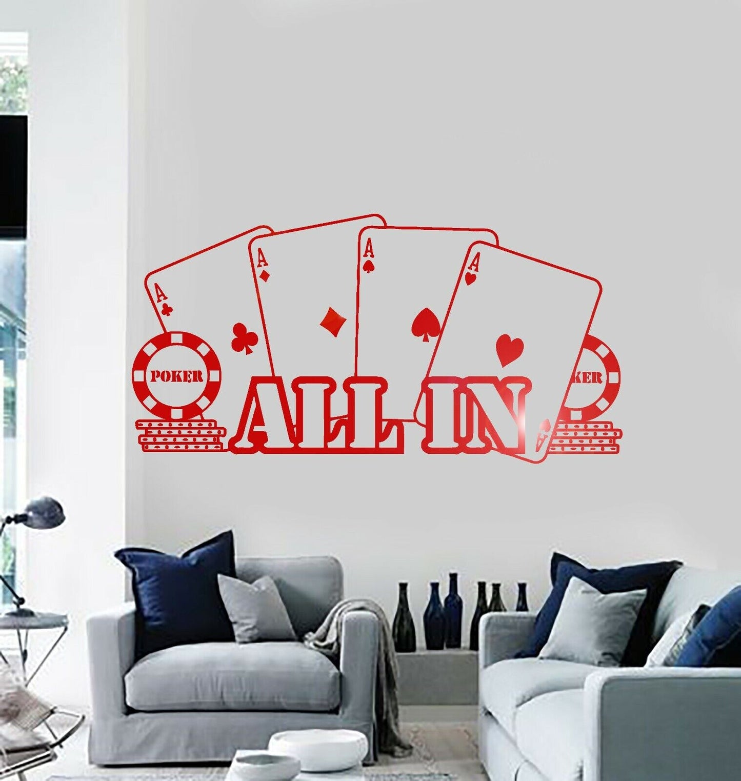 Wall Vinyl Sticker Decal Poker Casino All In Player Gambler Cards (ig1500)