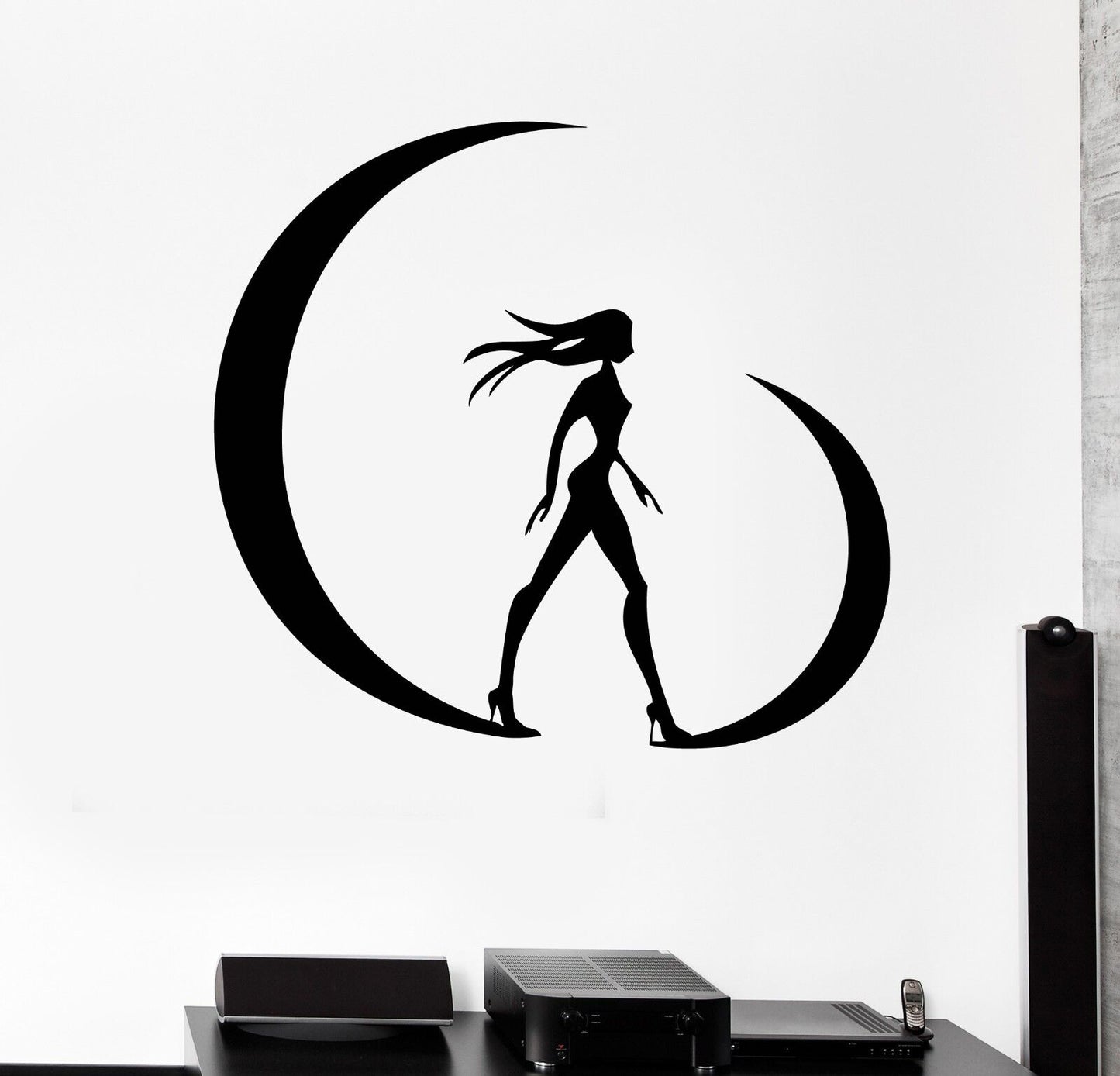 Wall Stickers Silhouette Beautiful Girl Woman Moon Mural Vinyl Decal (ig1923)