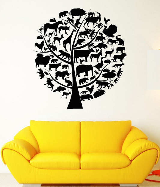 Stickers muraux arbre animal nature éléphant girafe murale vinyle décalque (ig1960)