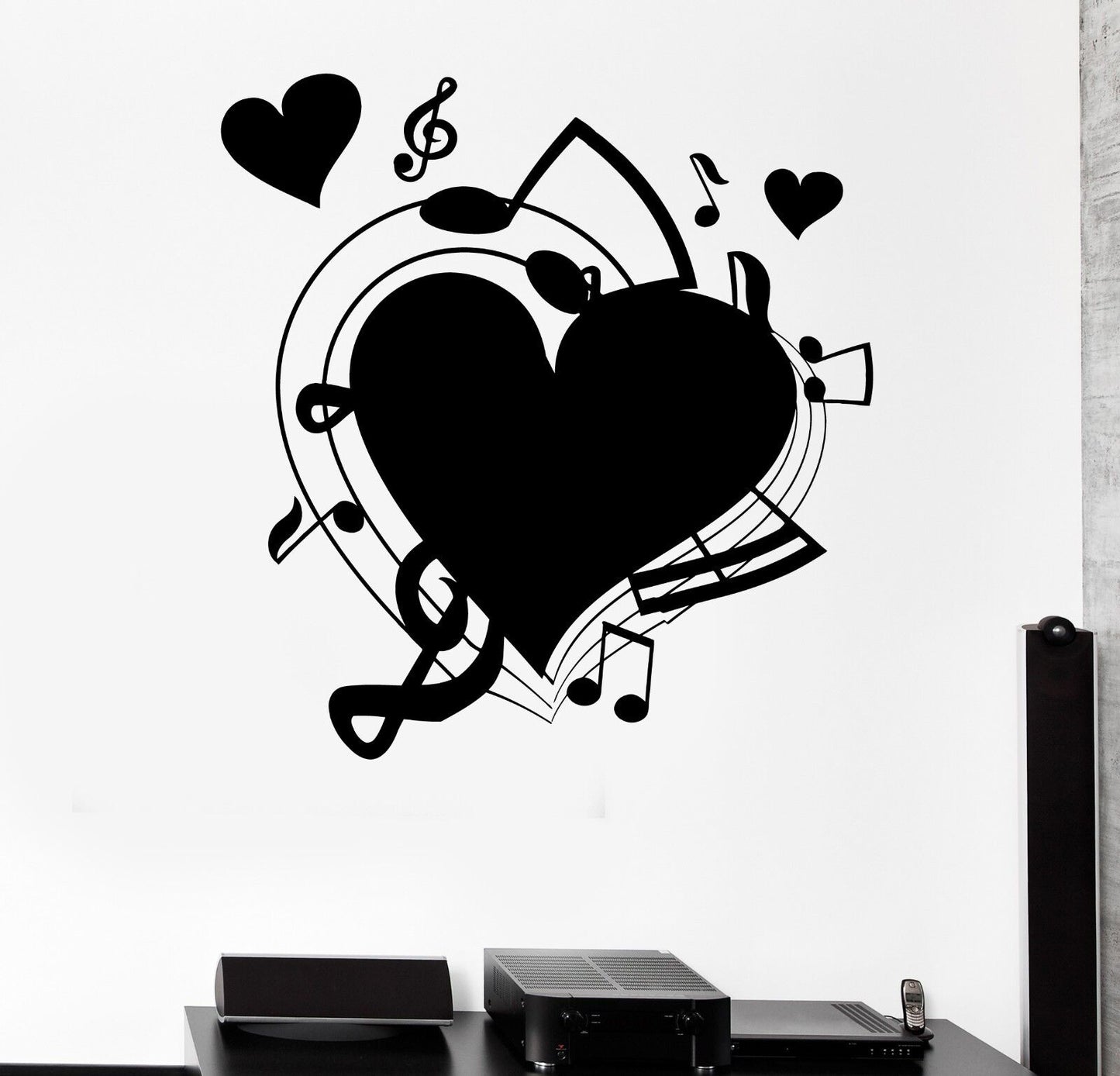 Wandaufkleber „Love Music Fan“, romantisches Dekor, Kunstwand, Vinyl-Aufkleber (ig1979)