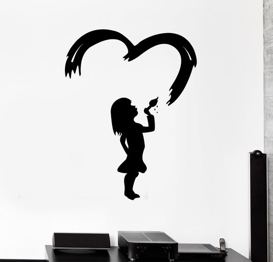 Wall Stickers Little Girl Drawing Painting Love Art Room Vinyl Decal (ig1985)