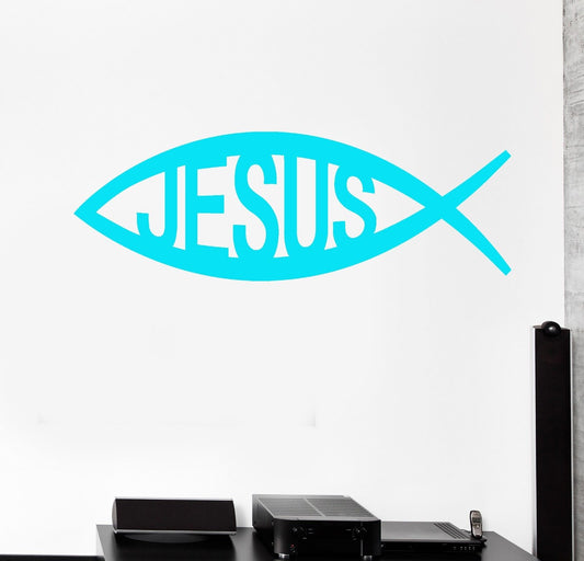 Wandaufkleber „Jesus Christus“, christliches Fischsymbol, Kunstwand, Vinyl-Aufkleber (ig2002)