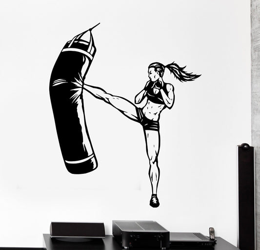 Wandaufkleber Kickboxen Starke Frau Sport Fitnessstudio Kunst Wandbild Vinyl Aufkleber (ig2006)